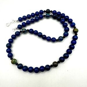 Stunning 20" lapis lazuli, azurite, and goldstone necklace with 925 hardware!